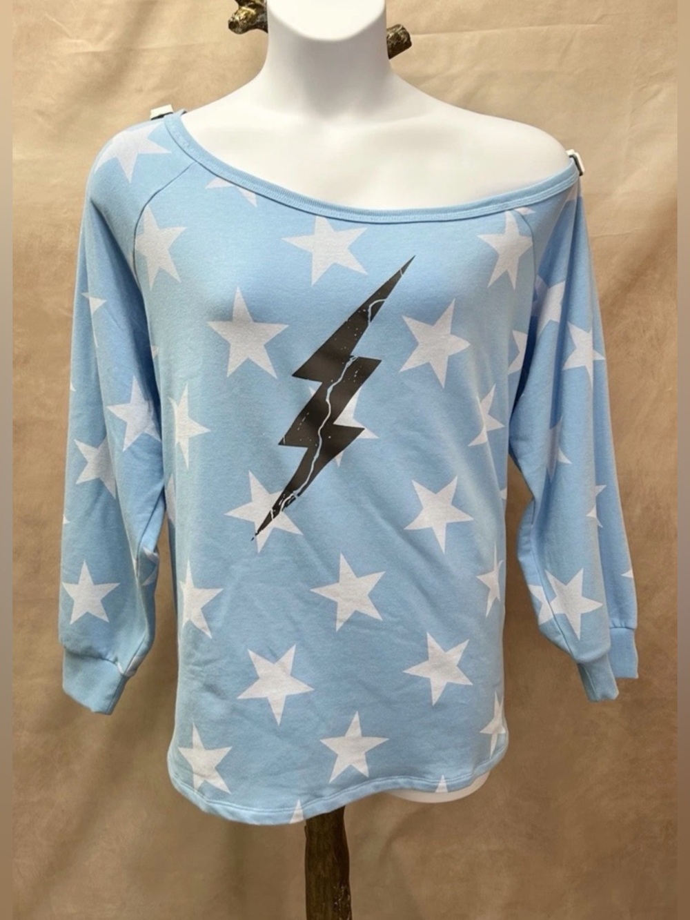 NWT Torrid Blue w/Stars & Lightening Off The Shoulder Sweatshirt Plus Size 2